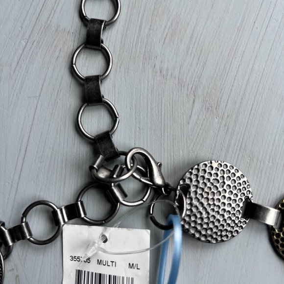 Nine West Women's Belt Metal Disc Round Medallion Silver Gold Bronze M/L (NWT) - Picture 5 of 7